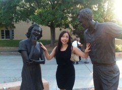 Clowning with the statues on the UNM campus.